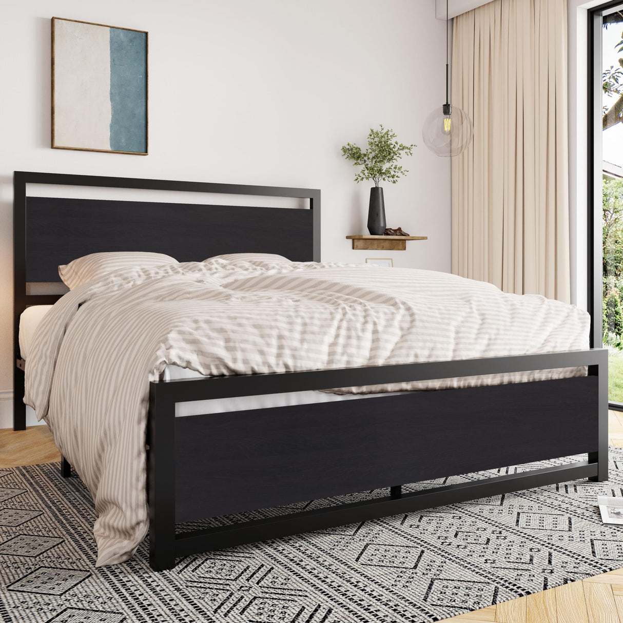 Full Bed Frame with Headboard, Heavy Duty Metal Platform Bed Frame with Strong Support,