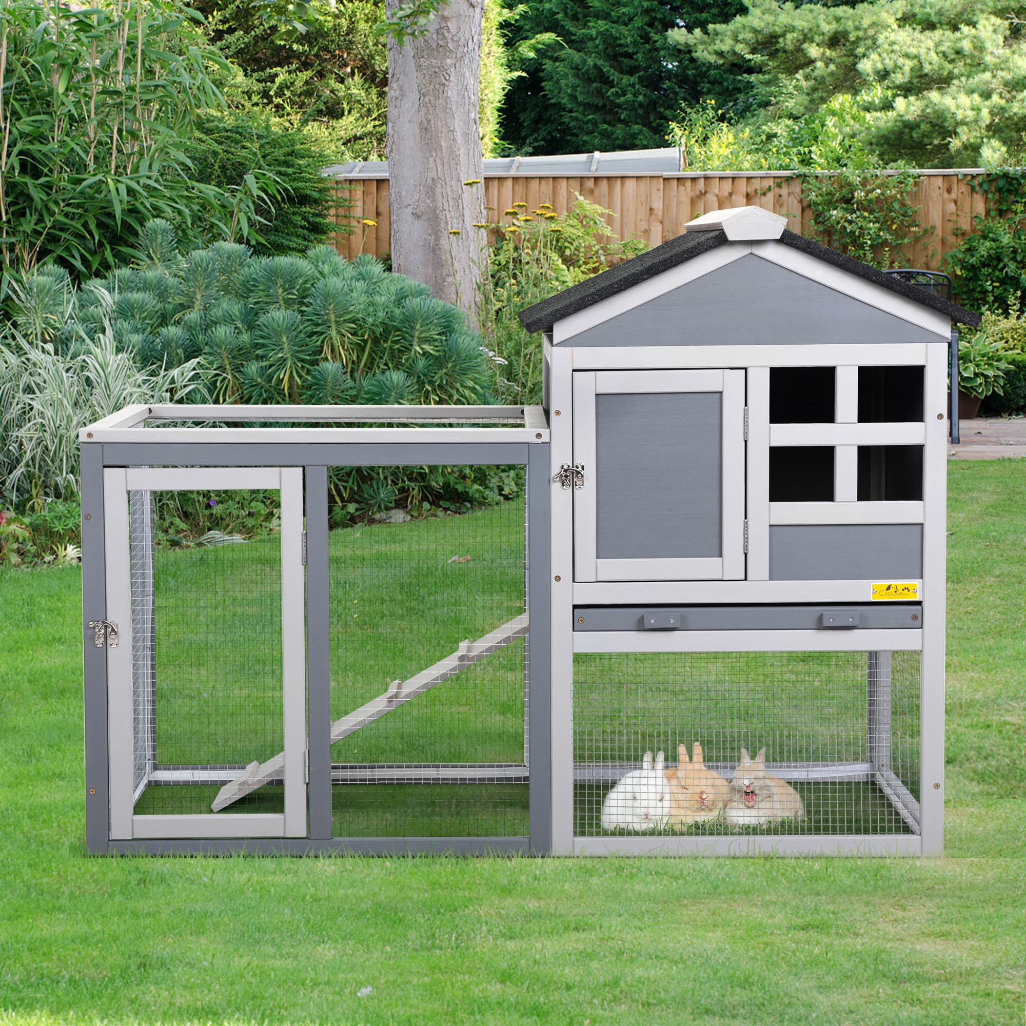 Multi-Level Rabbit Hutch w/Pull Out Tray, Ramp, Lockable Doors