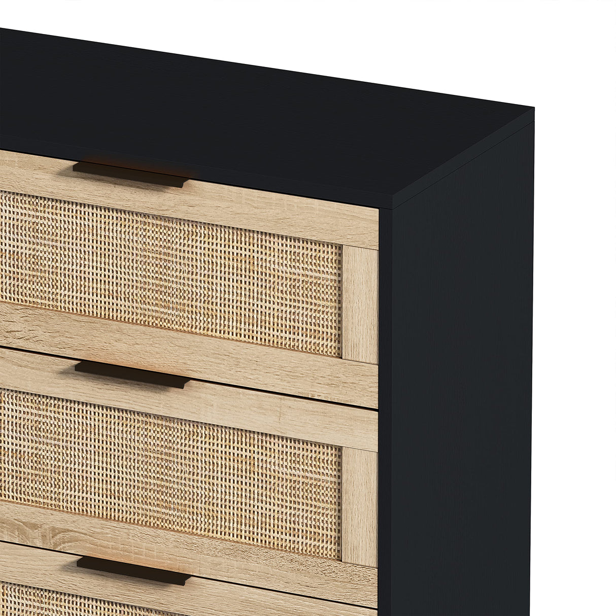 43.31 inch 6 Drawer Dresser,Modern Rattan Chest with 6 Drawers,Wood Storage Cabinet Sideboard for Bedroom, Living Room, Entryway, Hallway(Black)