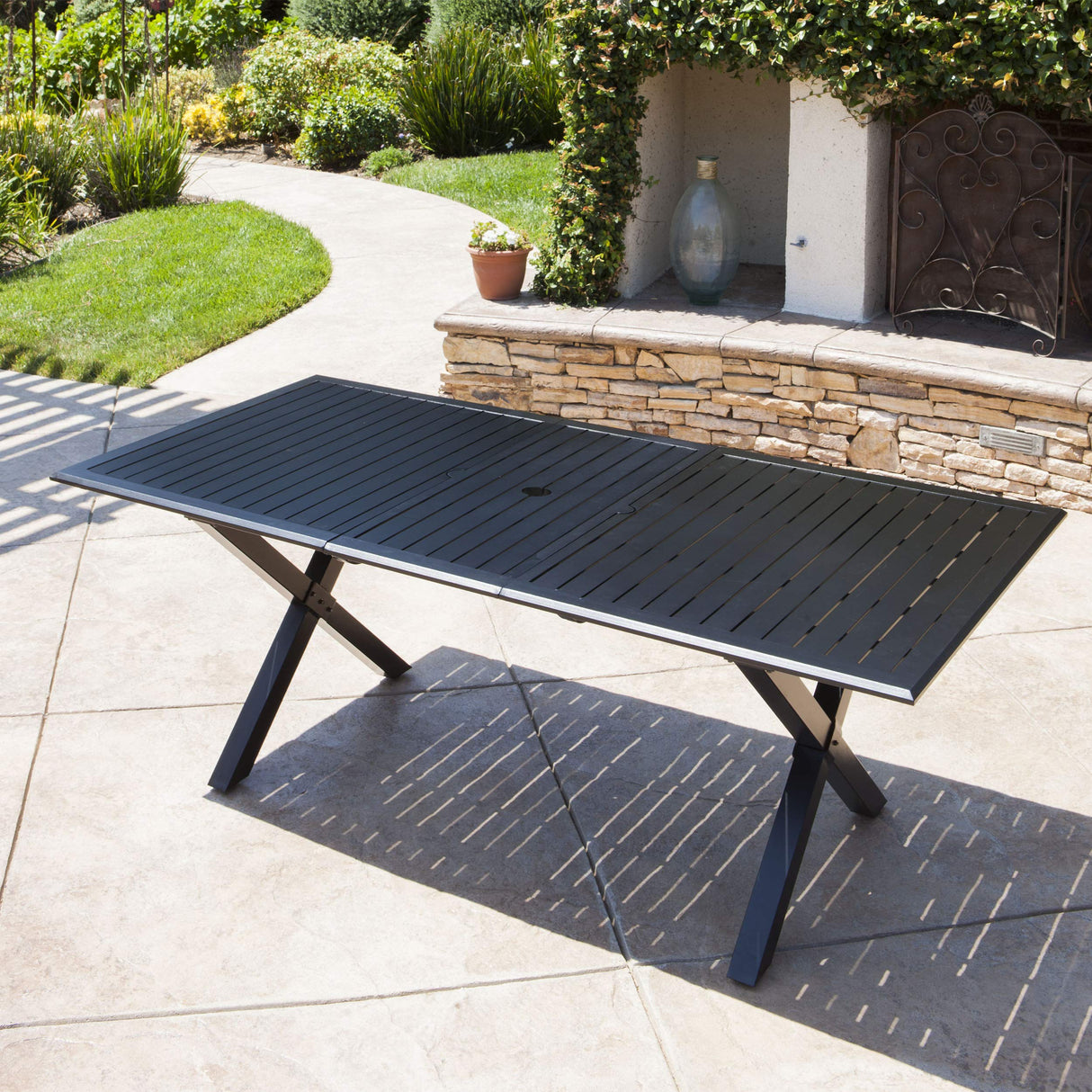 Exuma Outdoor Expandable Cast Aluminum Rectangular Dining Table, Black