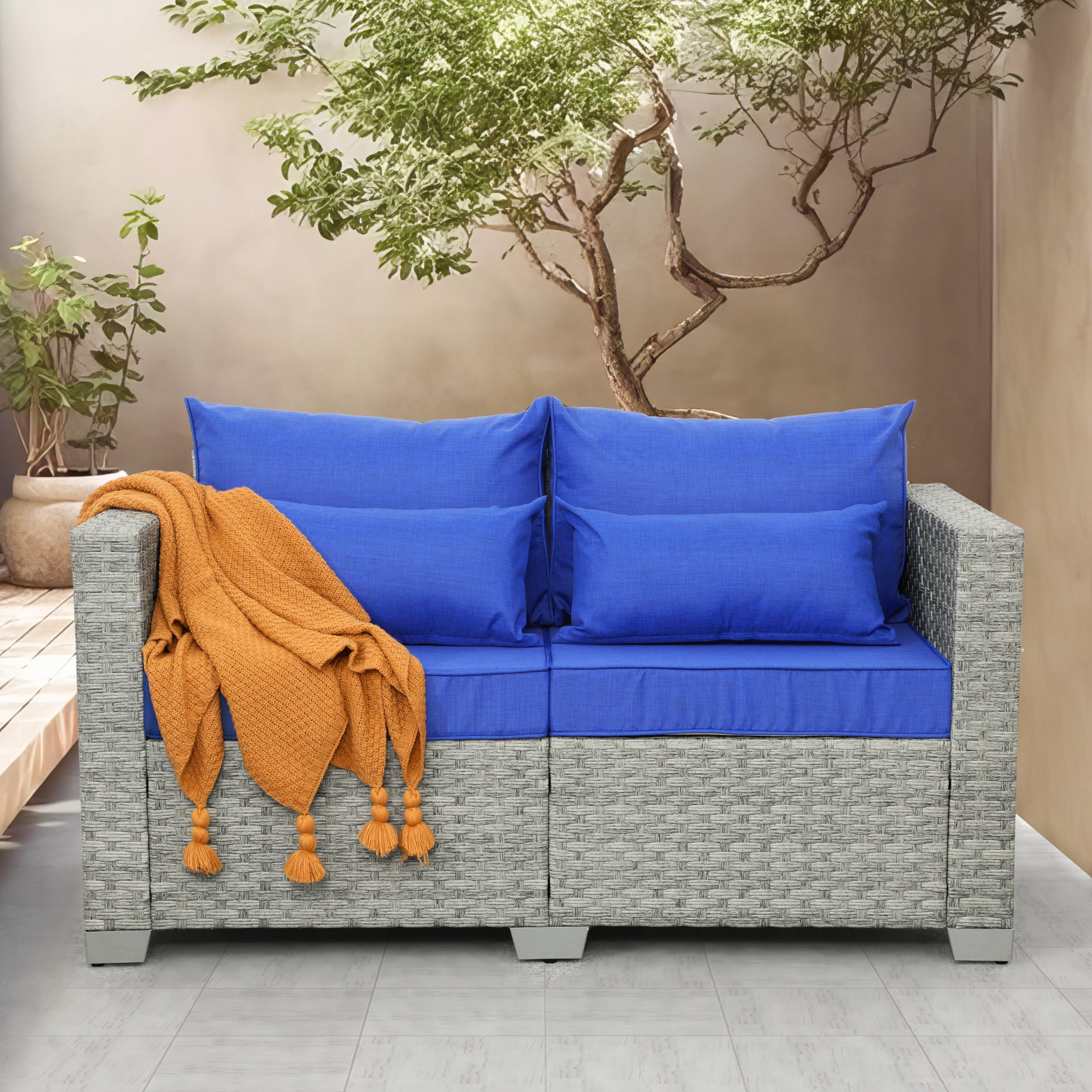 Patio Loveseat Outdoor Wicker Small Couch PE Rattan 2-Seater Furniture Sofa