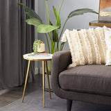 Aluminum Metal Side End Accent Table End Table with Marble Top with Gold Inlay