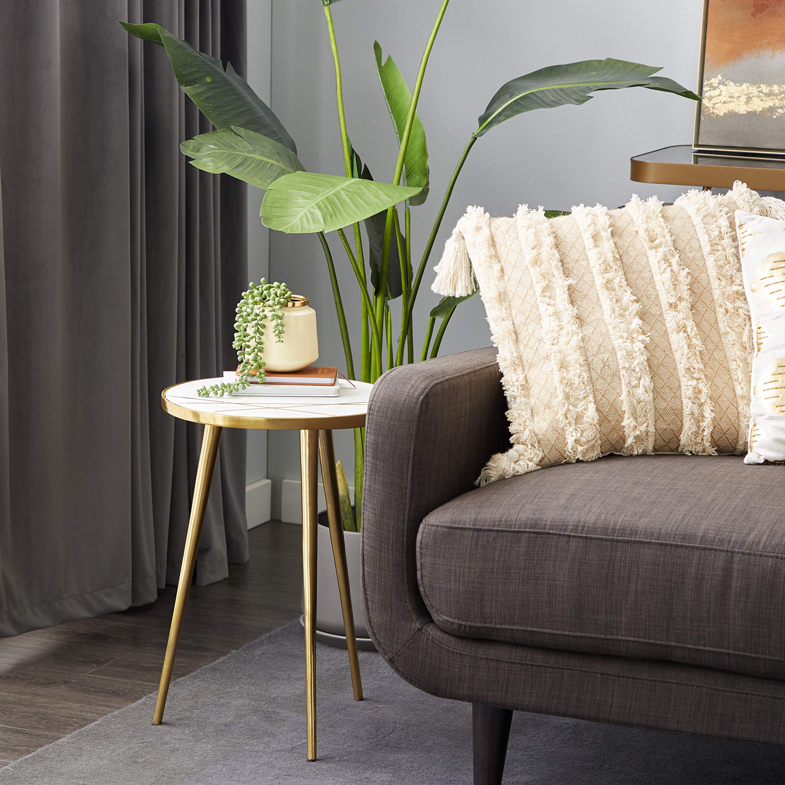 Aluminum Metal Side End Accent Table End Table with Marble Top with Gold Inlay