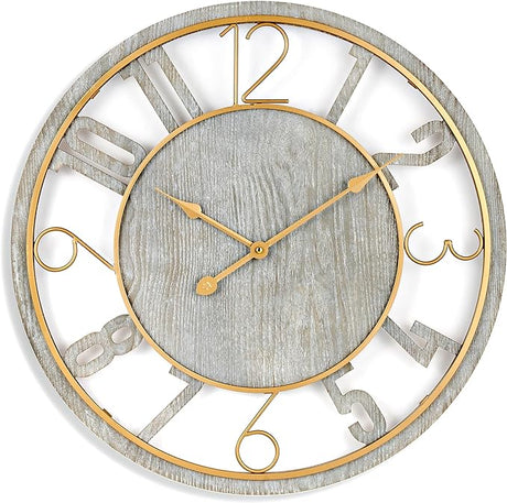 Wooden Modern Wall Clock - Large Wall Clock for Living Room Decor - 24-Inch Big Wall Clock Decorative,