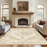 Area Rug 8x10 Machine Washable Vintage Distressed Print Ultra-Thin Chenille