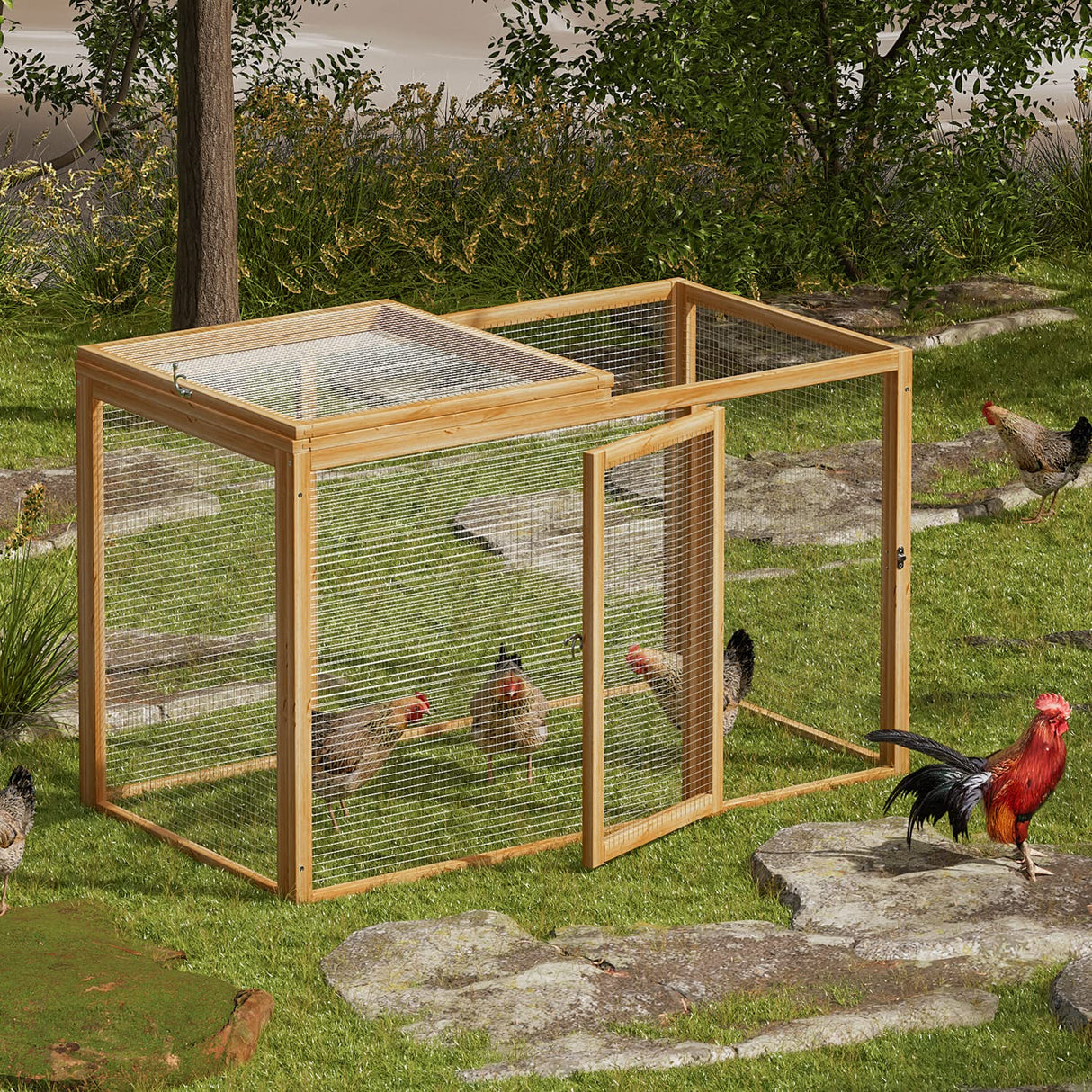 Chicken Run for Yard Wood Chicken Cage Rabbit Hutch Bunny Pen