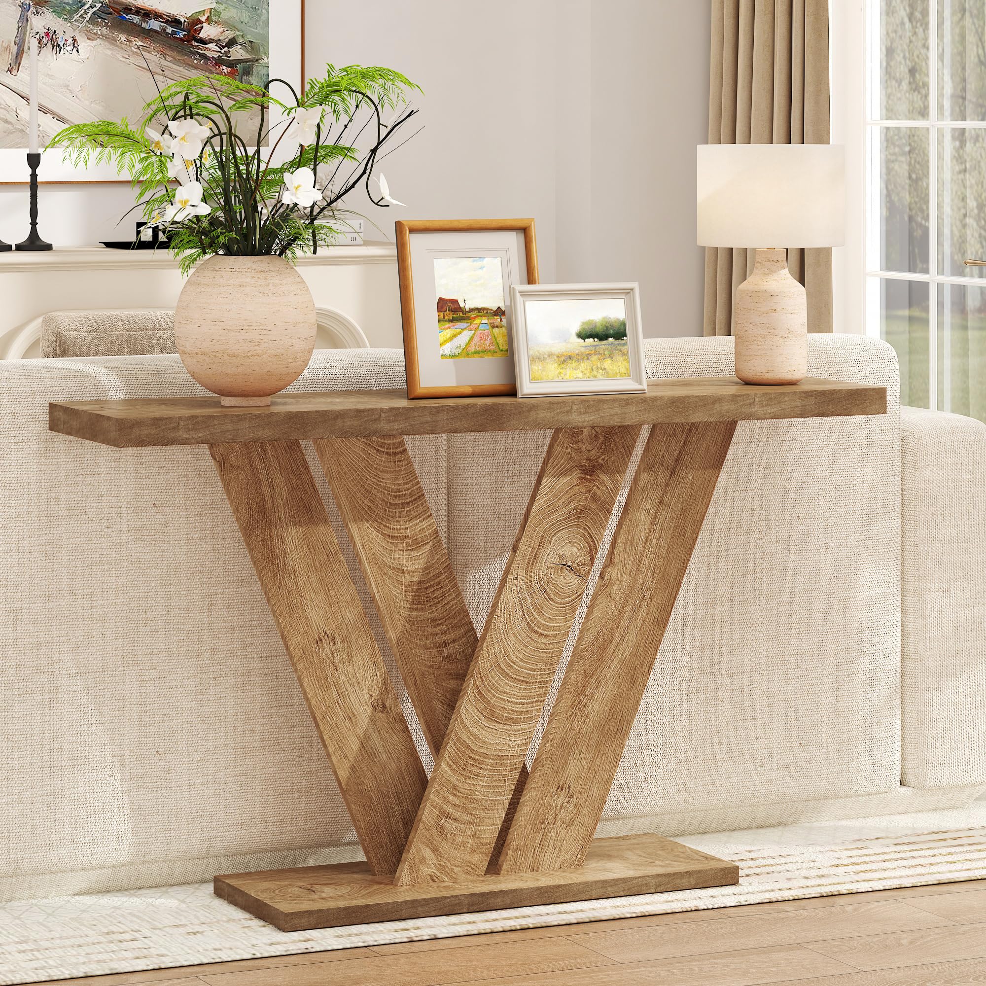 51-Inch Farmhouse Console Table with V-Shaped Design