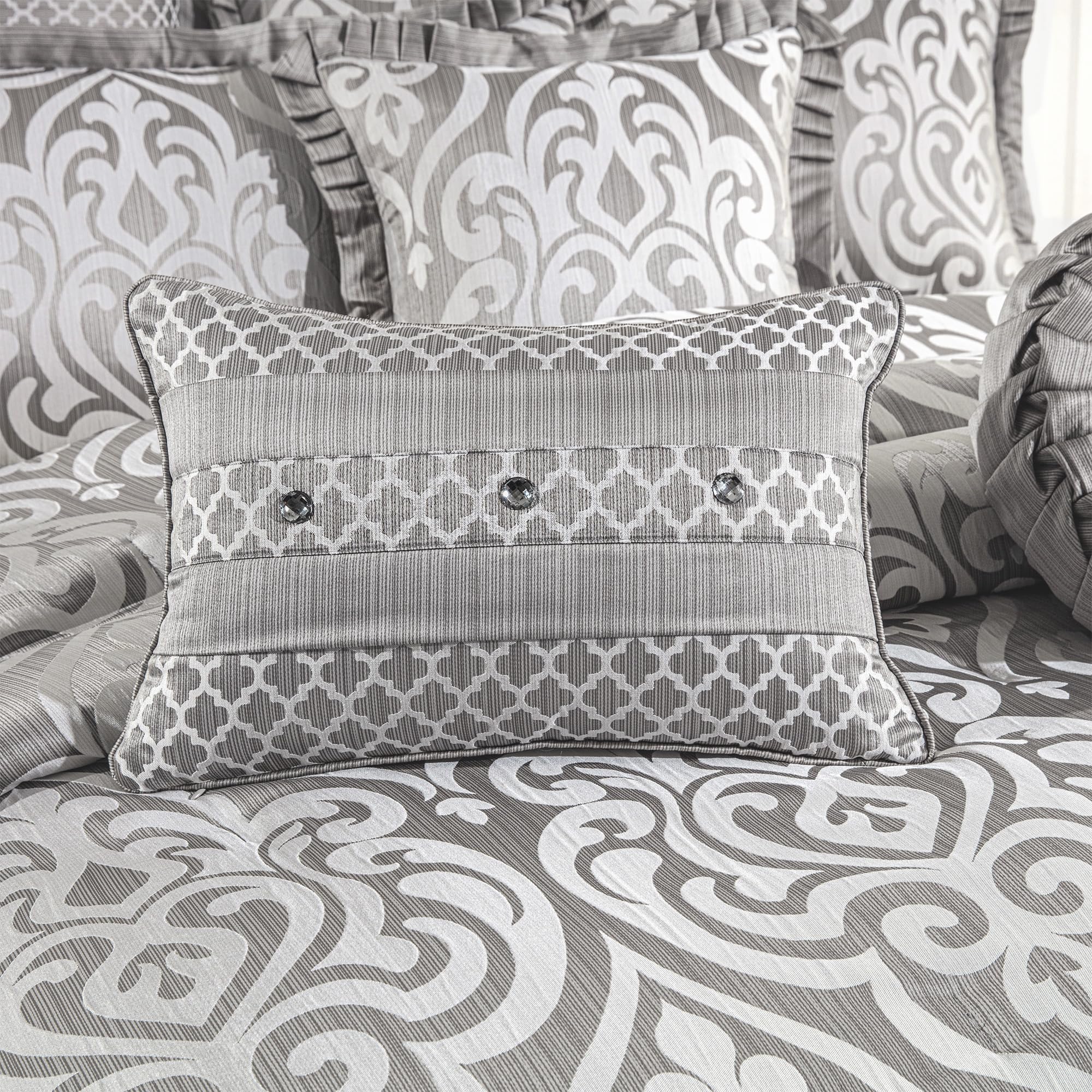 9-Piece Jacquard Damask Comforter Set - Queen Size Silver Gray