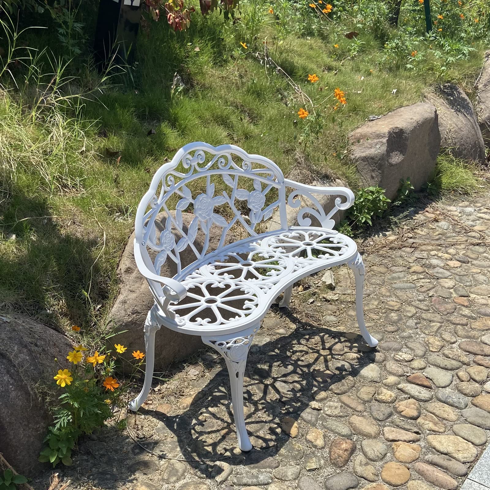 Garden Bench, Metal Aluminum Rose, Suitable for Garden Porch Park Front Porch