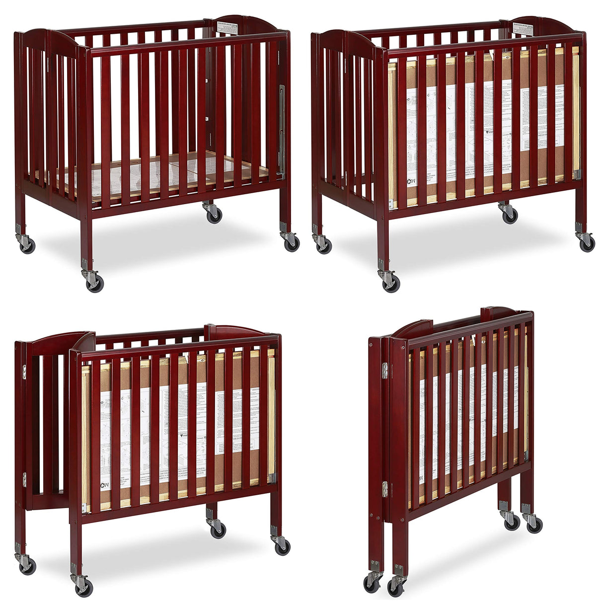 3-in-1 Folding Portable Crib, Cherry, Large