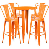 Callum Commercial Grade 30" Round Orange Metal Indoor-Outdoor Bar Table Set