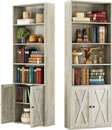 Industrial Bookshelves and Bookcases with Doors Set of 2 Floor Standing 6 Shelf Display