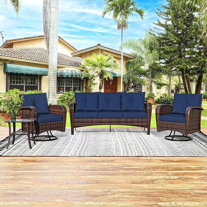 3 Pieces Conversation Furniture Set of Patio Swivel Rocking Chairs and End Table