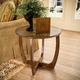 Solid Wood Round End Table with Splicing Top, Farmhouse Sofa Side Table