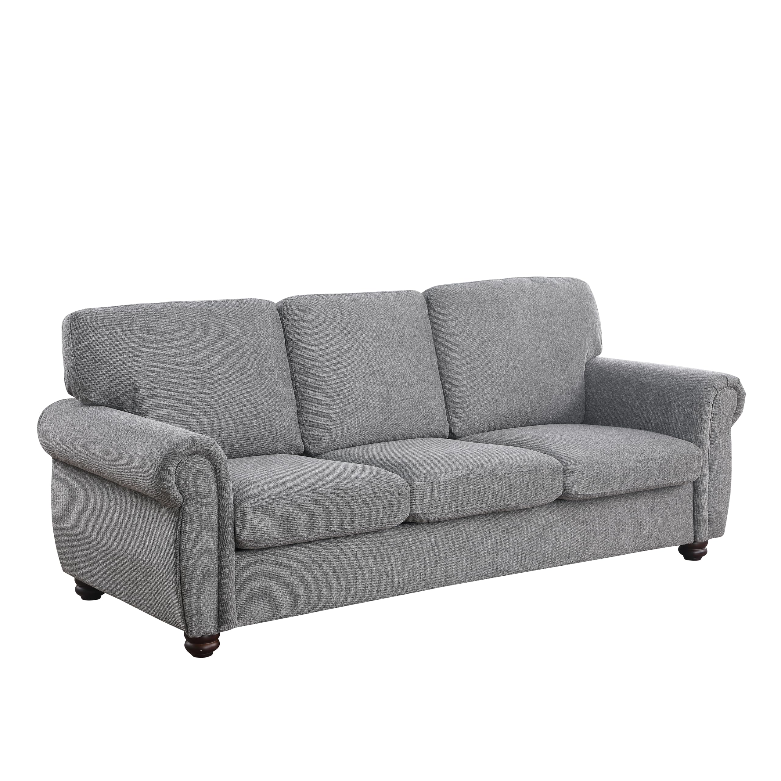 Furniture Home Series Mid-Century Modern 84.65'' Wide Fabric Chenille Couch 3-Seater Sofa with Solid Wood Frame and Brown Legs, Dark Gray
