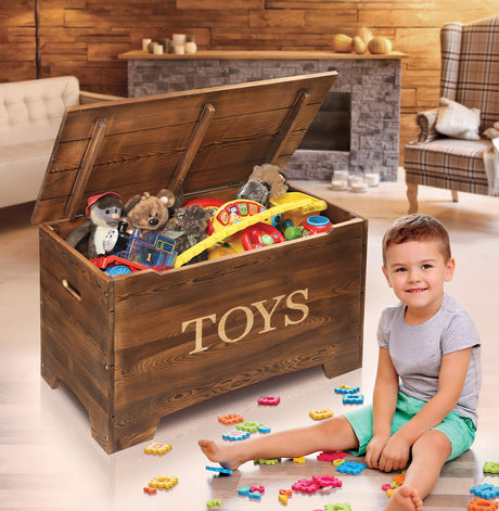 Solid Wood Toy Box in Caramel Brown – Safe, Customizable Storage for Kids' Toys