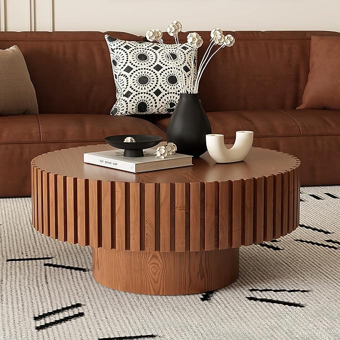 Oval Coffee Table for Living Room, Modern Wooden Drum Coffee Table Oval Coffee