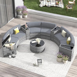 Outdoor Patio Sectional Furniture Sets, 11 Pcs Curved Patio Couch