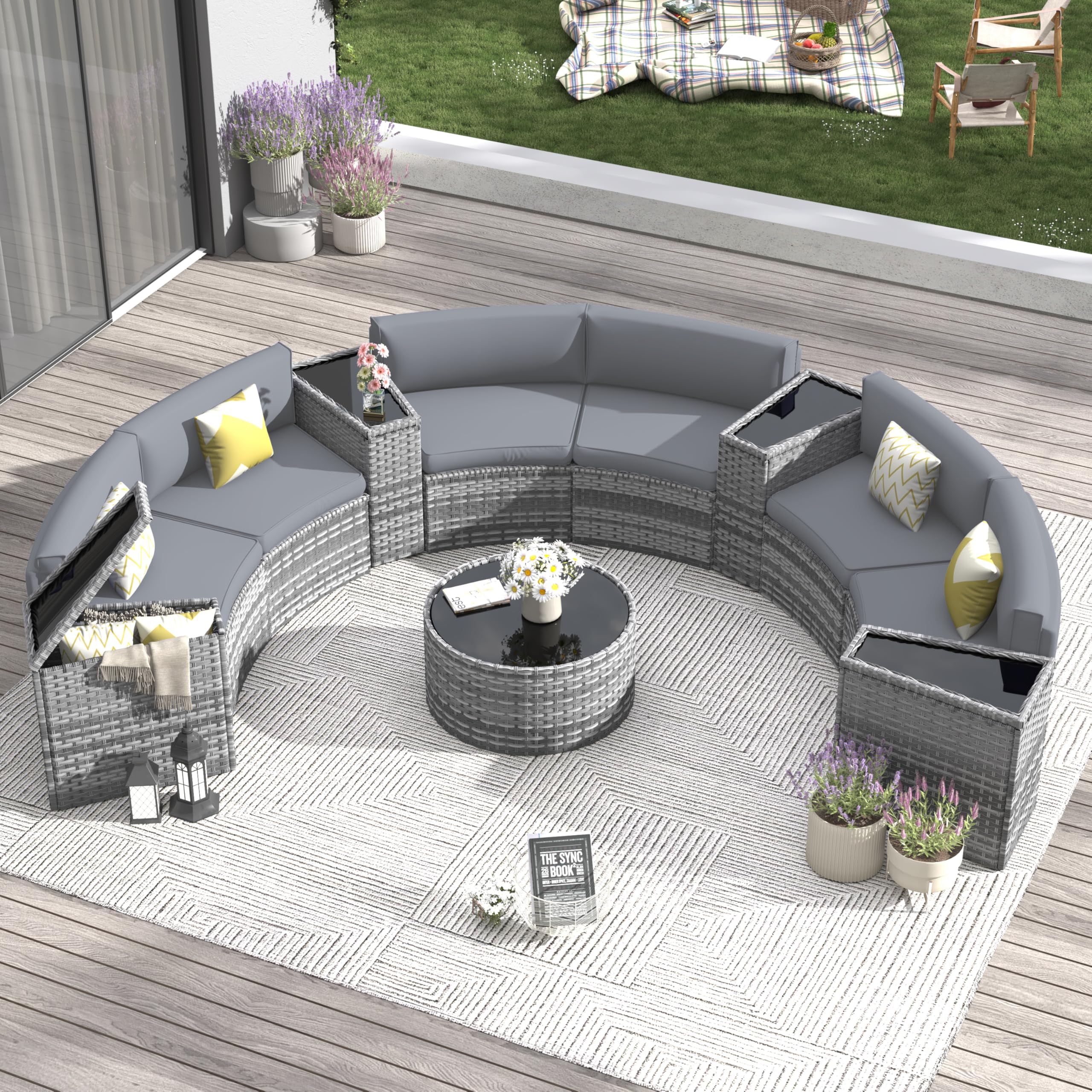 Outdoor Patio Sectional Furniture Sets, 11 Pcs Curved Patio Couch