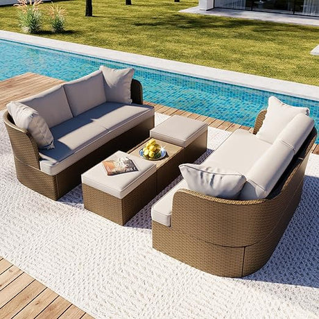 9-Piece Outdoor Half-Moon Furniture Set Patio Sofa Set