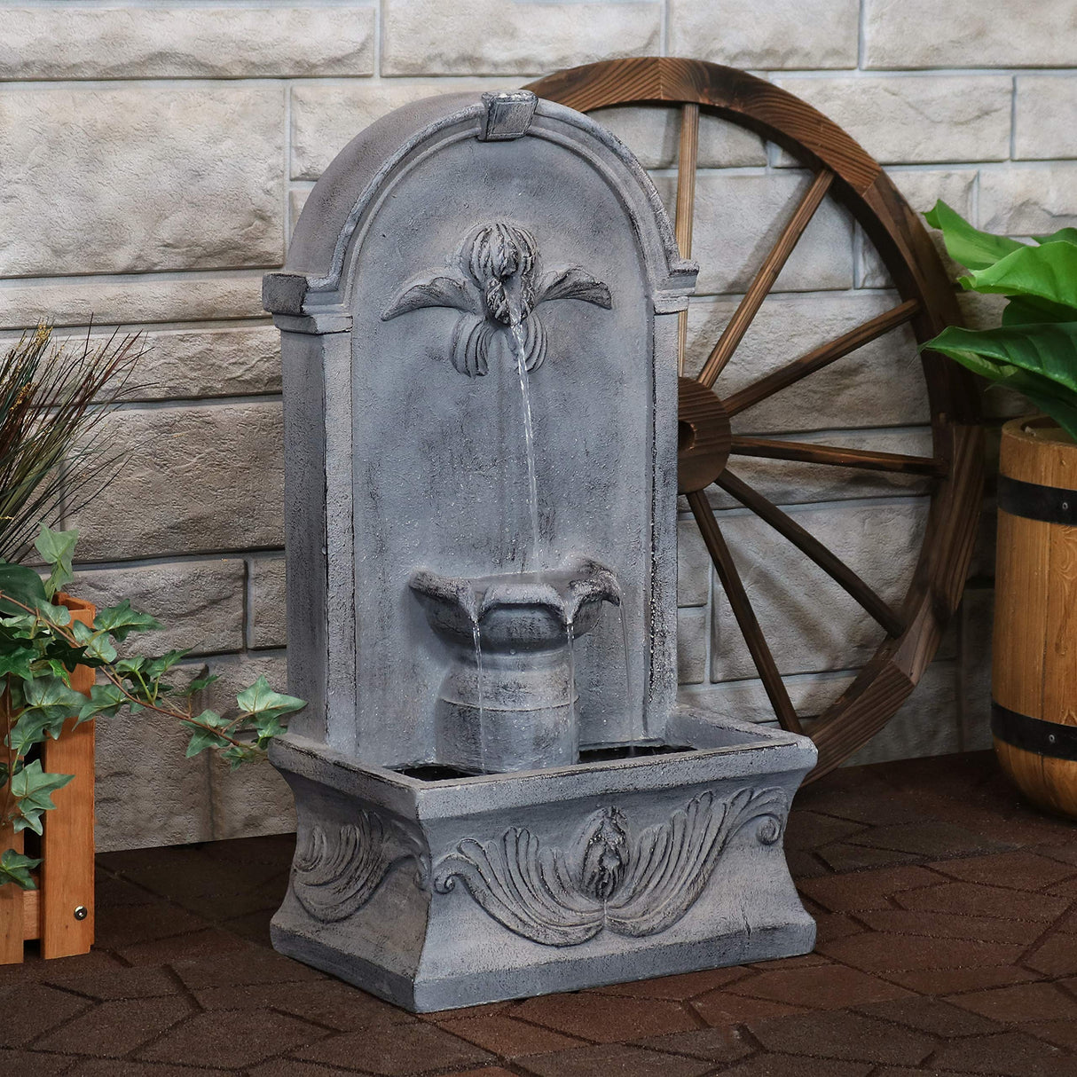 28-Inch Outdoor French-Inspired Flat Back Water Fountain - Glass Fiber Reinforced