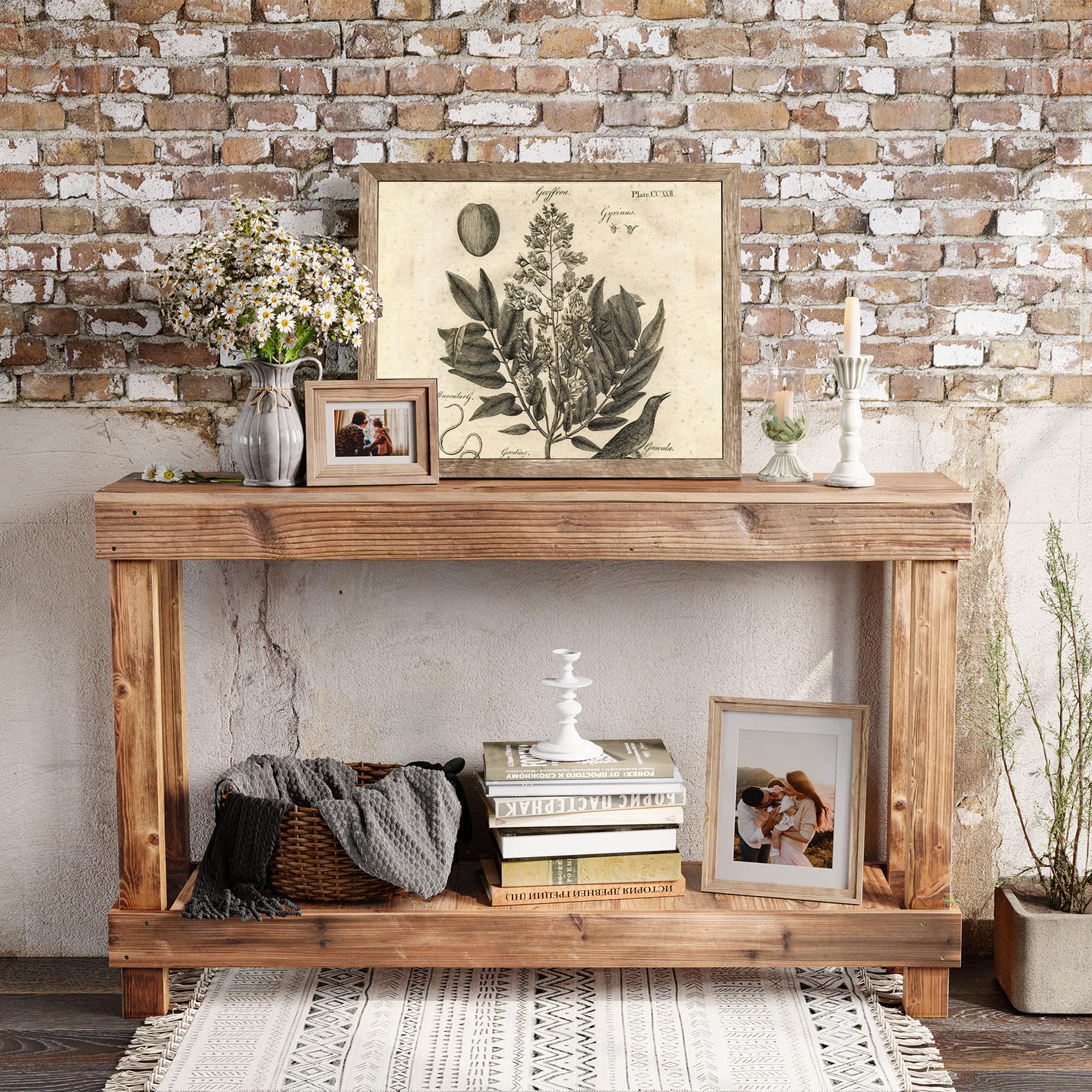 Rustic Console Table, 46 Inch Reclaimed Wood Console Table