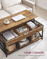 Lift Top Coffee Table, Coffee Table with Storage Shelf, Hidden Compartments and Lifting