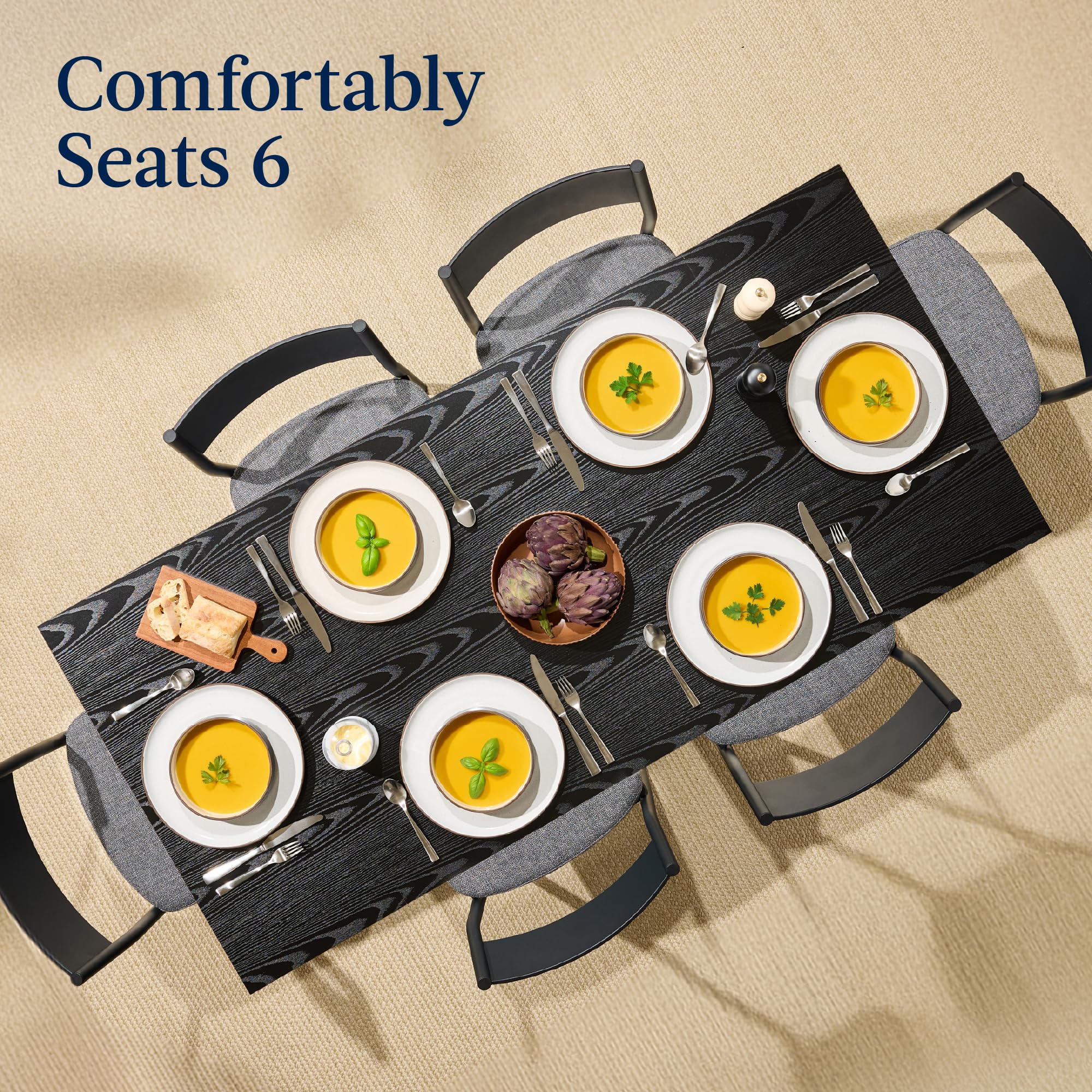 7-Piece Modern Dining Set - Metal Table & 6 Upholstered Chairs