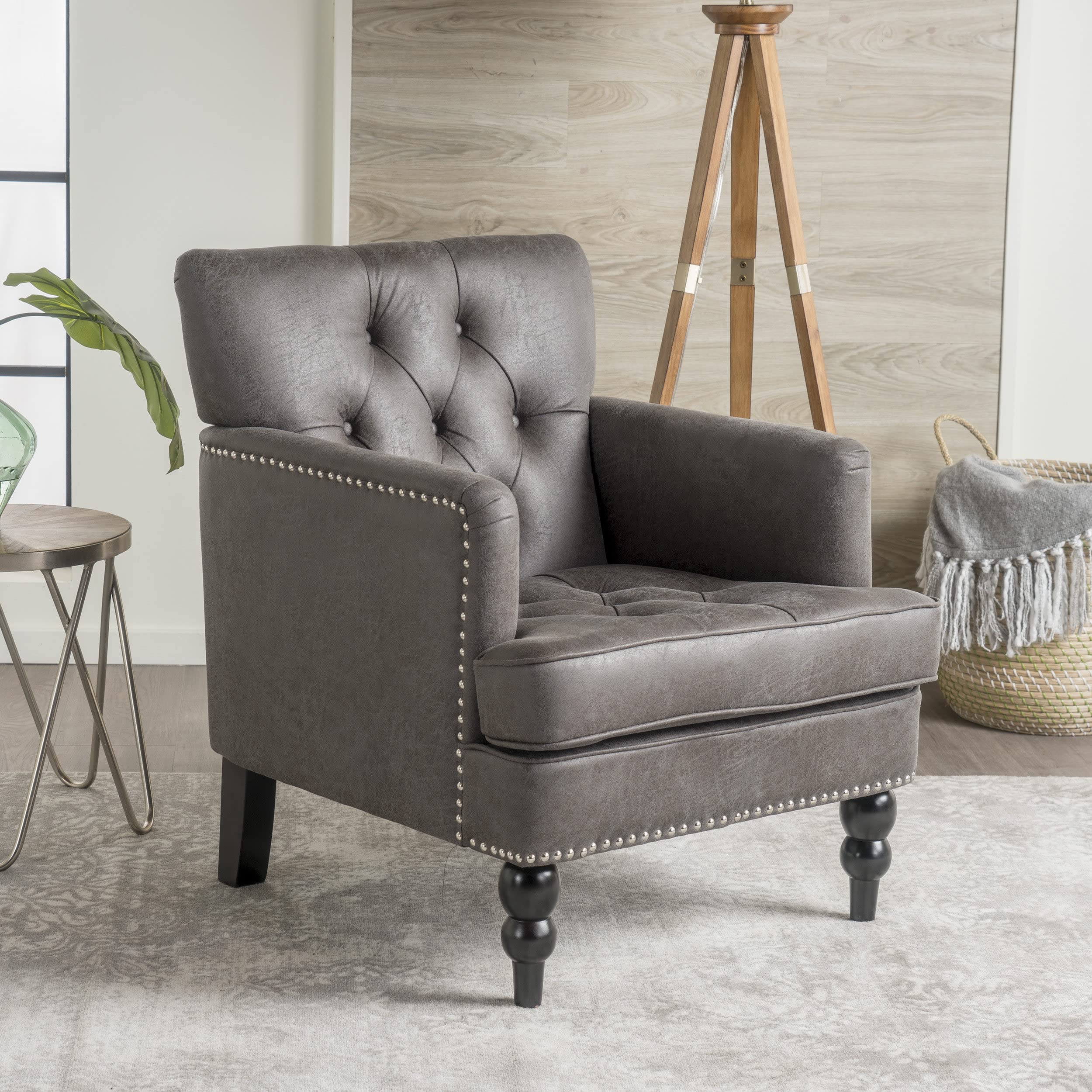 Knight Home GDFStudio Medford Brown Tufted Club Chair, Fabric Accent Chair