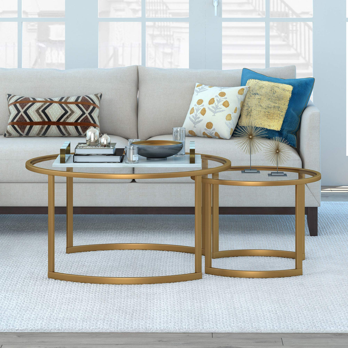 Mitera Round Nested Coffee Table in Brass