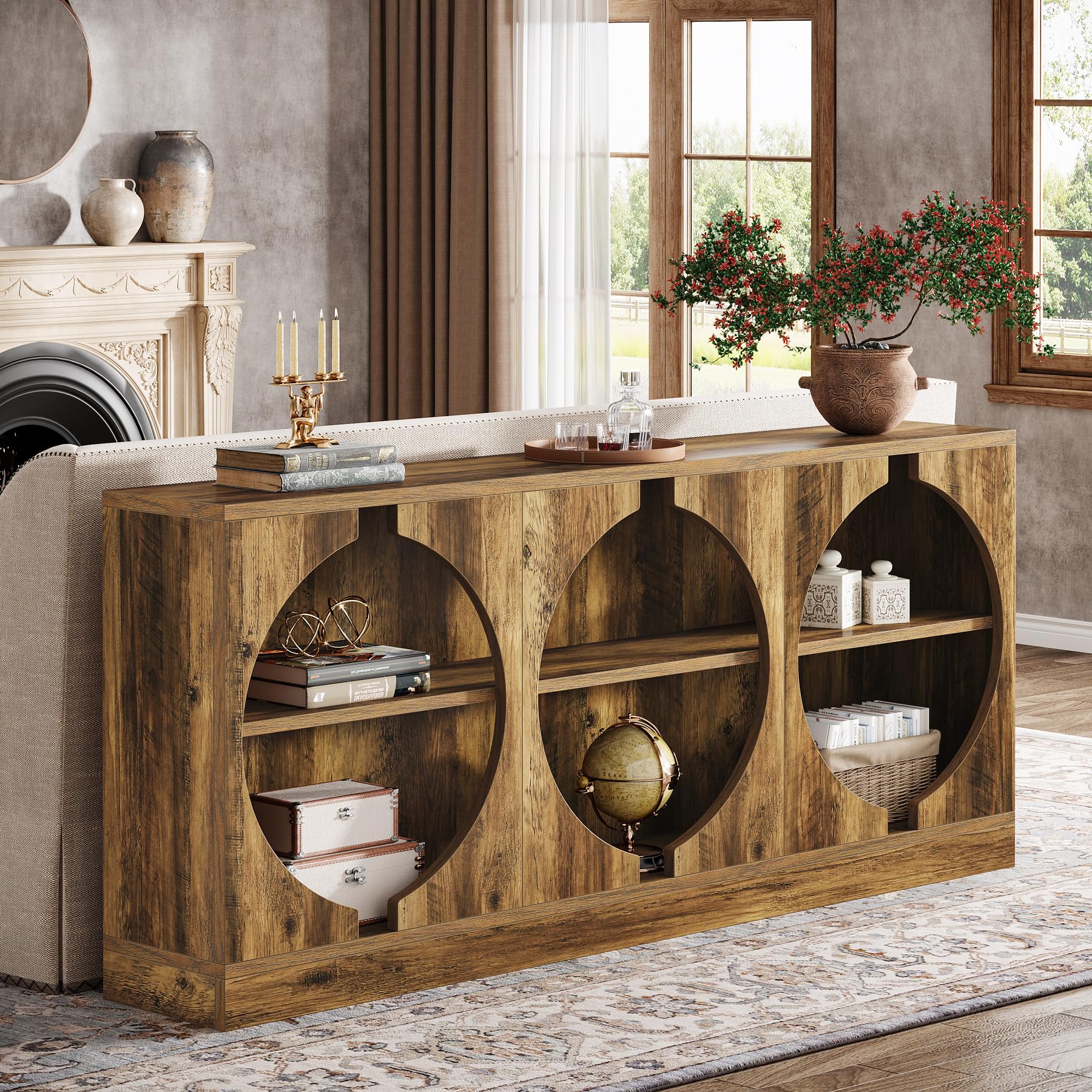 68.11-Inch Long Console Table, 3-Tier Entryway Table with Storage, All-Wood Sofa Table