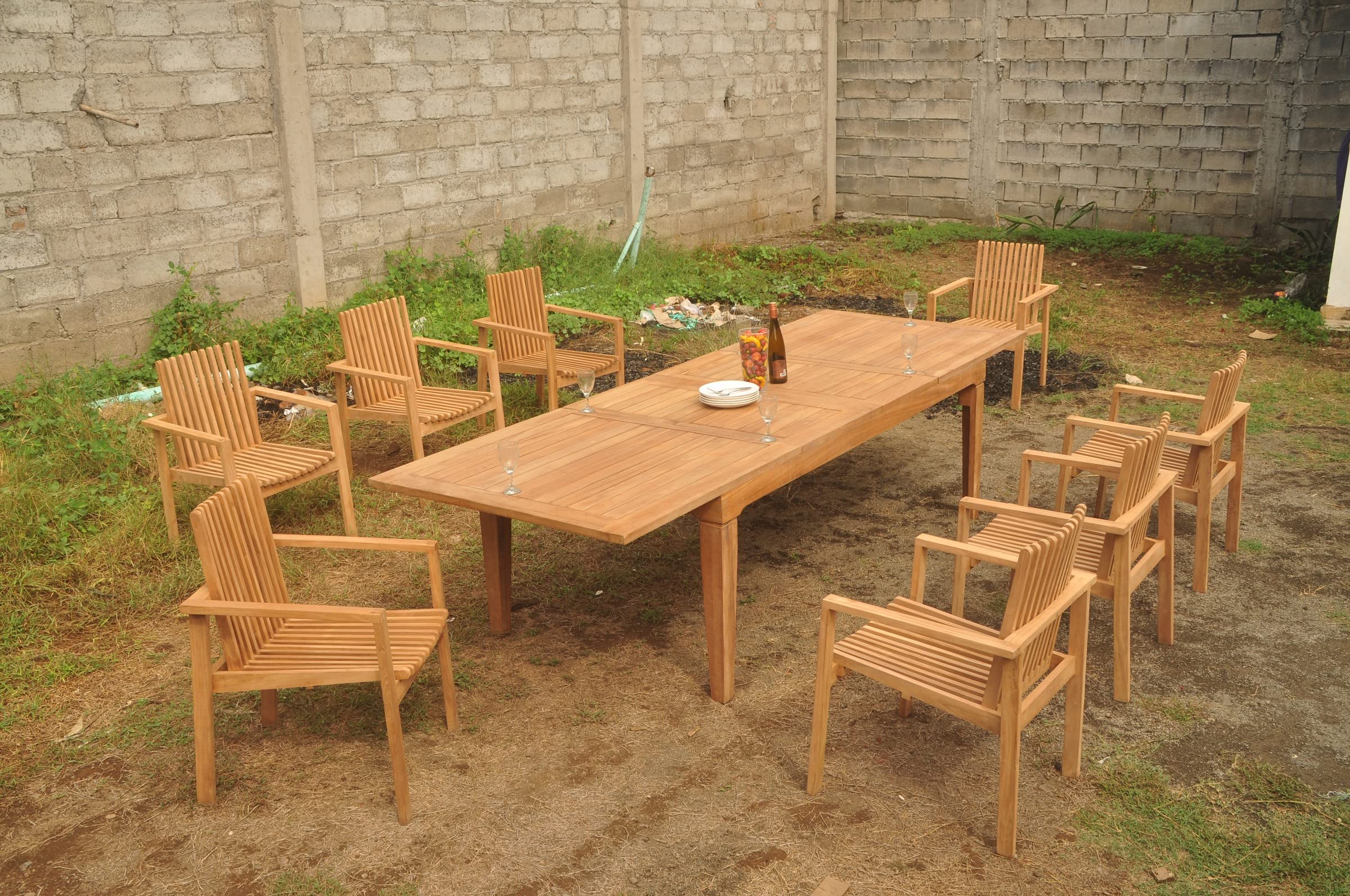 8 Seats 9 Pcs Grade-A Teak Wood Dining Set: 122"