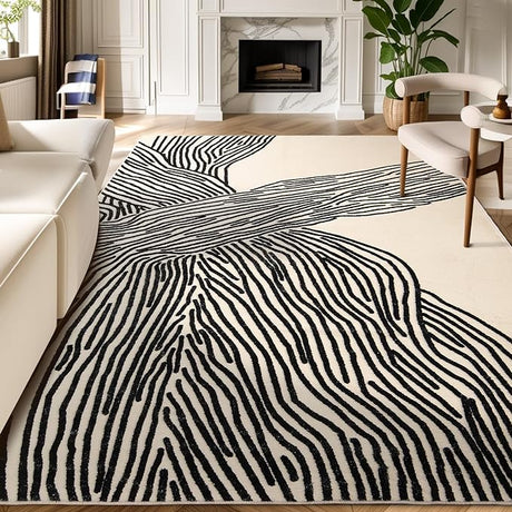 Modern Area Rugs for Living Room, Washable Black and White Rug 5 x 8,