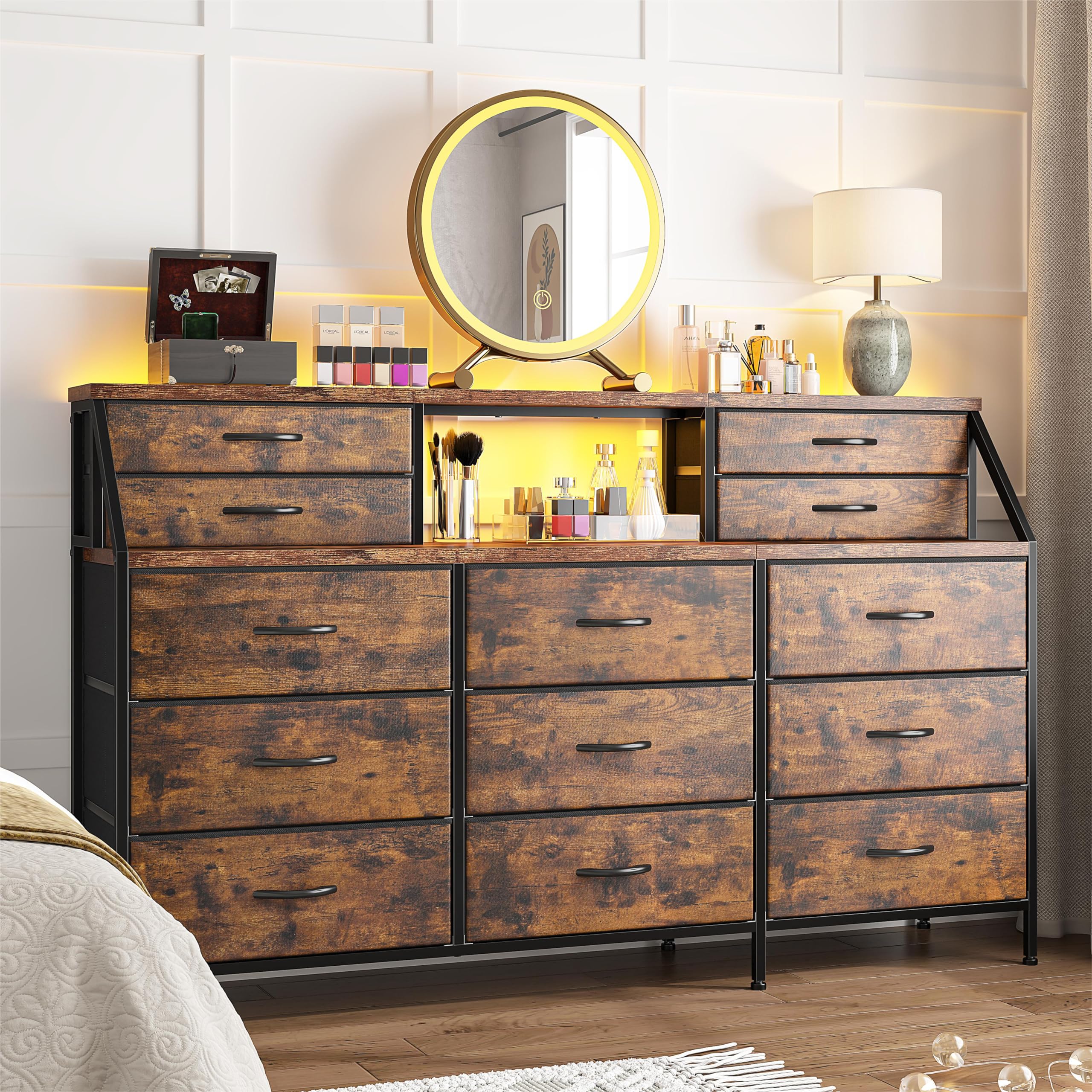 55”W Dresser for Bedroom, Dresser with 13 Large Drawer, Dressers & Chests of Drawers
