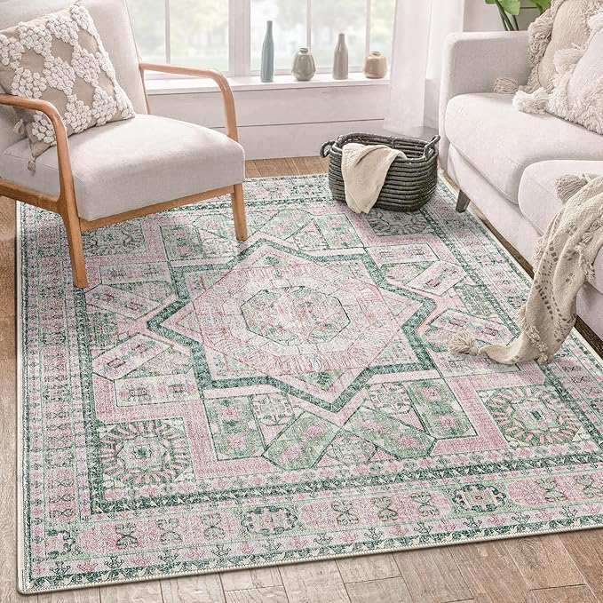5x7 Washable Rug, Soft Machine Washable Non Slip with Rubber Backing Vintage Rug