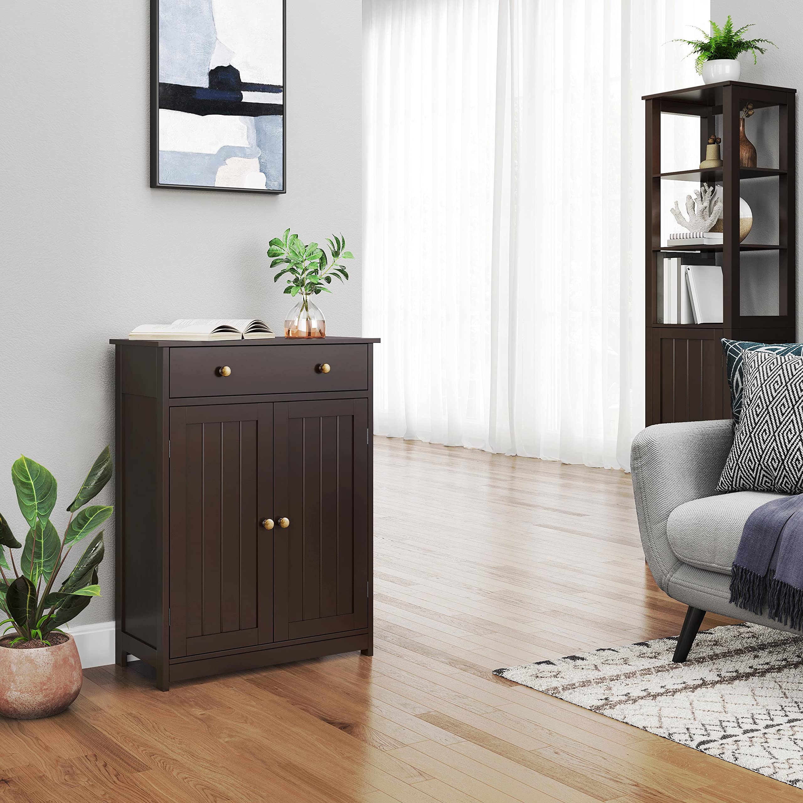 Bathroom Storage Cabinet with Drawer and Double Doors, Free-Standing Organizer