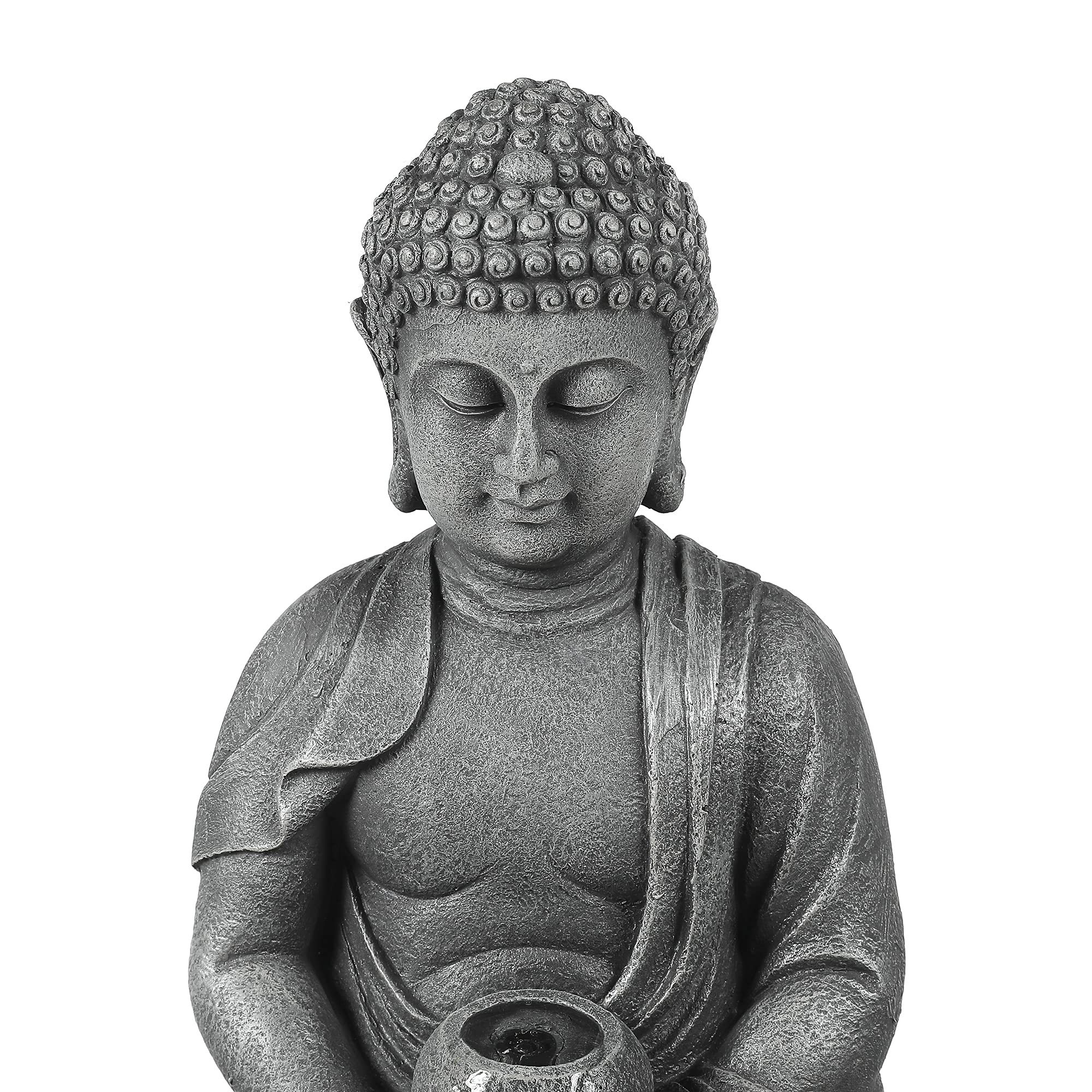 35 Inch Buddha Outdoor Water Fountain, Resin Meditating Buddha Outdoor Fountain