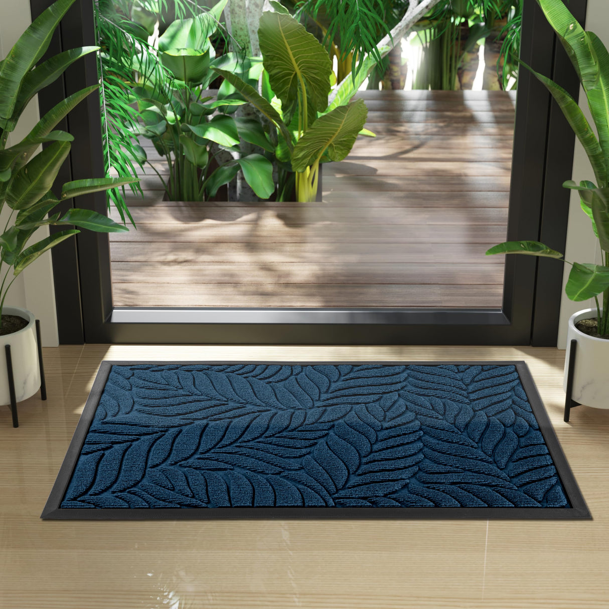 Yimobra Sturdy Door Mat, Heavy Duty Front Welcome Mats for Home Entrance Outdoor Indoor, Doormat for Outside Back Patio Floor Entry Porch Garage Office (29.5x17 Inch, Leaf)