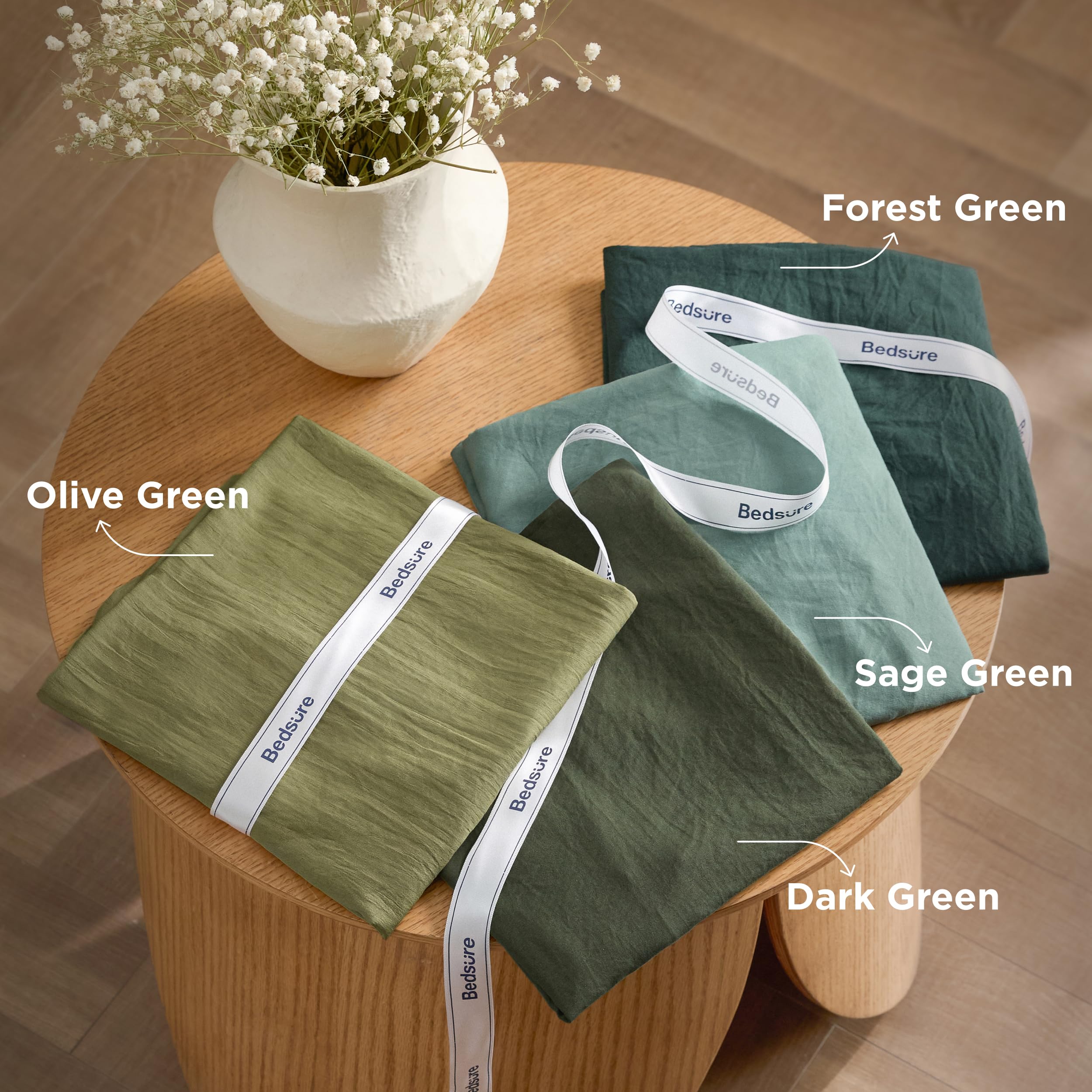 King Size Comforter Set - Sage Green Prewashed Bedding 3 Pieces