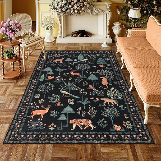 Jungle Animal 8x10 Rugs for Living Room, Green Soft Bedroom Rug 8x10 Under Bed