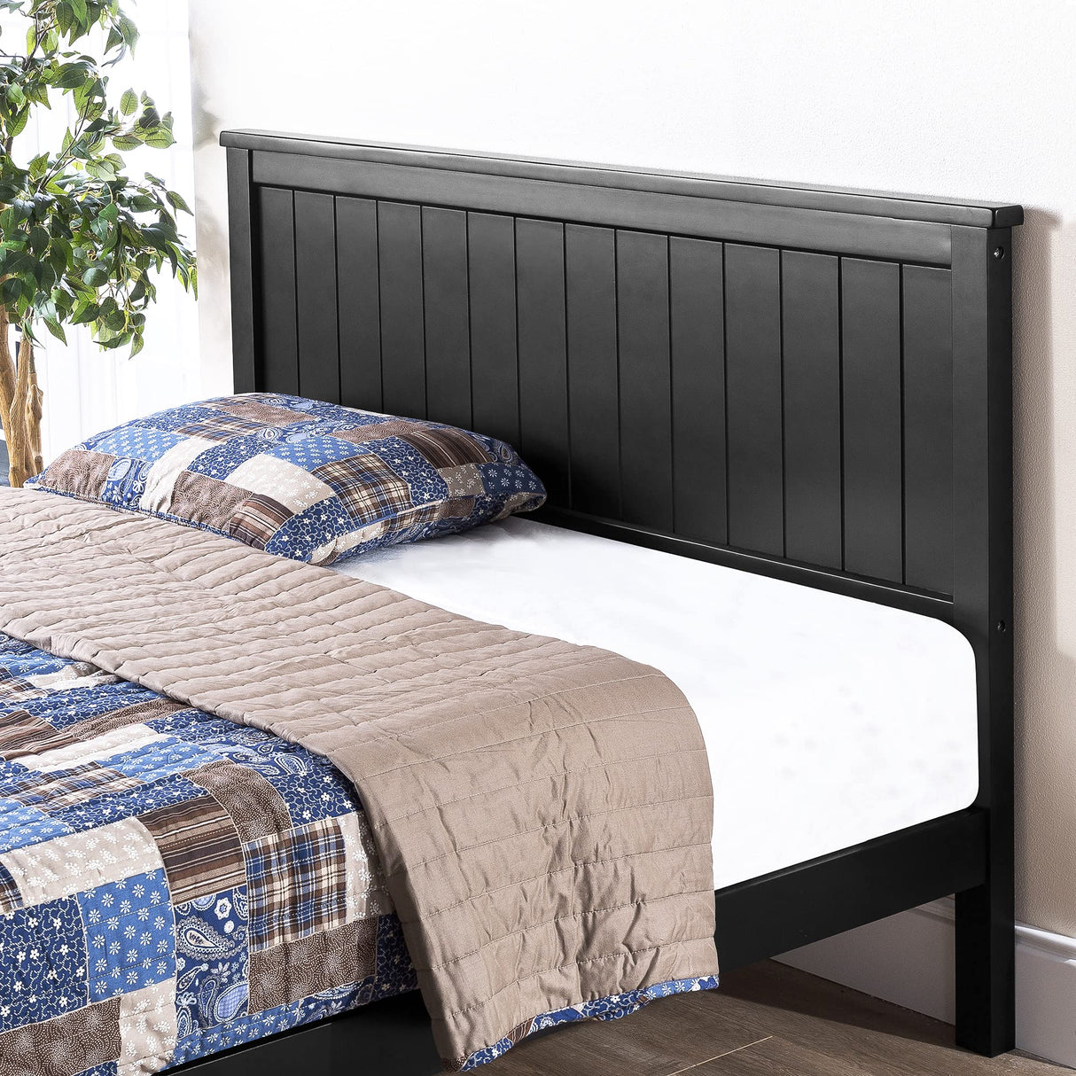 Santiago Wood Platform Bed Frame with Slat Support - Twin, Black