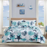 3 Piece Coastal Quilt Sets King Size - Reversible Microfiber Quilts with 2 Shams Soft