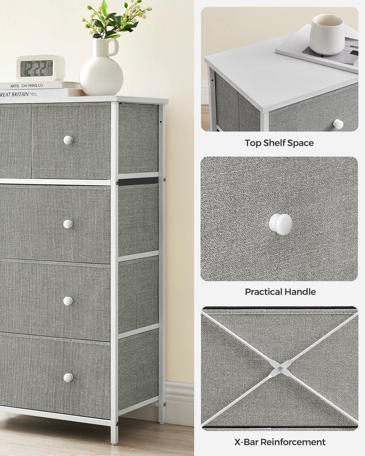 Drawer Dresser, Storage Dresser Tower with 5 Fabric Drawers