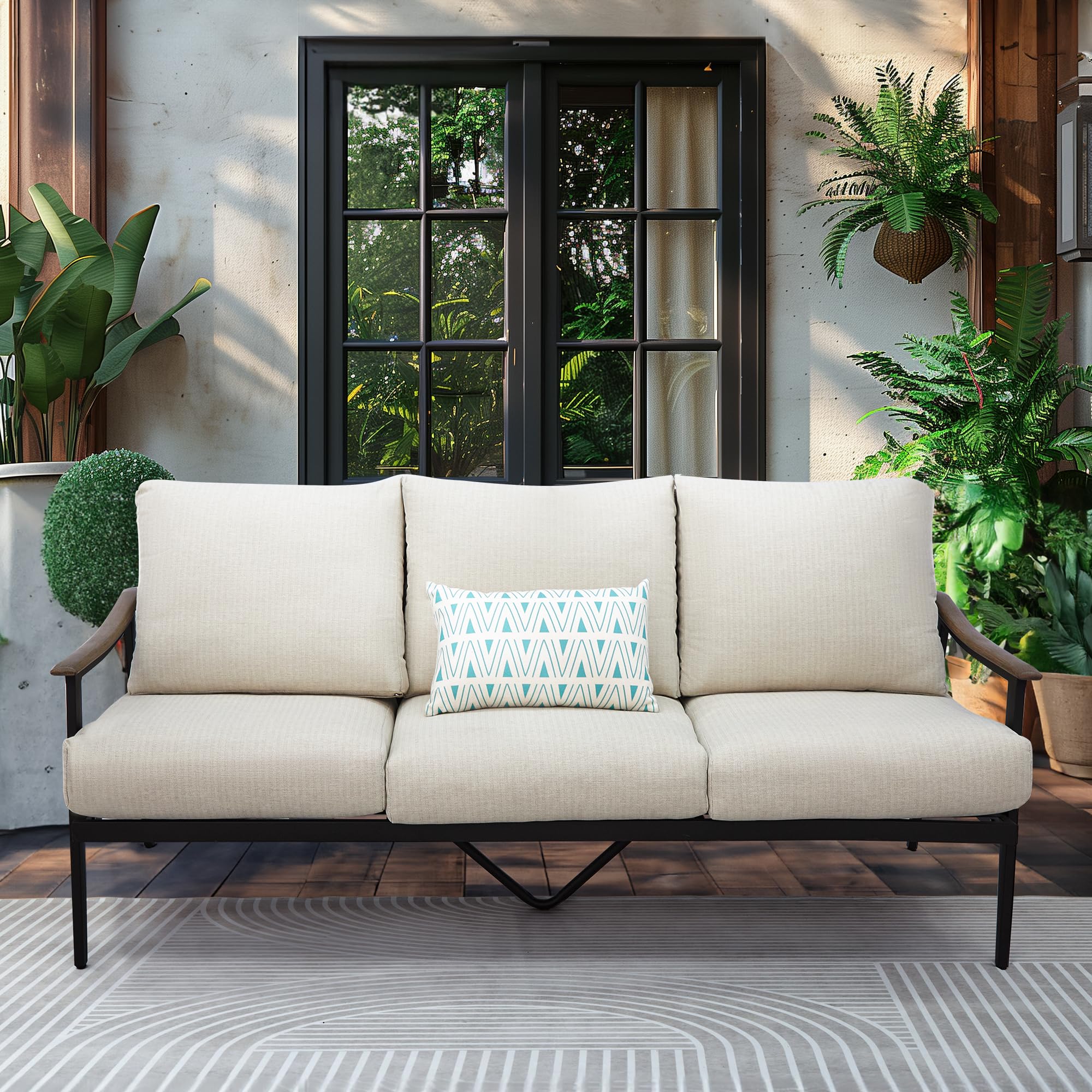 Patio 3 Seats Sofa Outdoor Loveseat, Patio Furniture Metal Outdoor Sofa