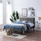 Queen Size Metal Bed with Headboard, Platform Bedframe Sturdy Framework