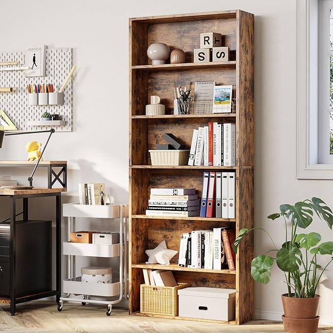 Bookshelves and Bookcases Floor Standing 6 Tiers Display Storage Shelves 70 in Tall Bookcase Home Decor Furniture for Home Office, Living Room, Bed Room