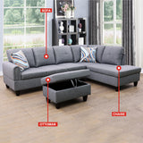 NicBex Couches for Living Room L Shaped Couch Upholstered Futon Sofa Comfy Linen Modular Sofa 3-Piece Sofa Set with Storage Ottoman for Apartments, Living Room and Office, Dark Grey