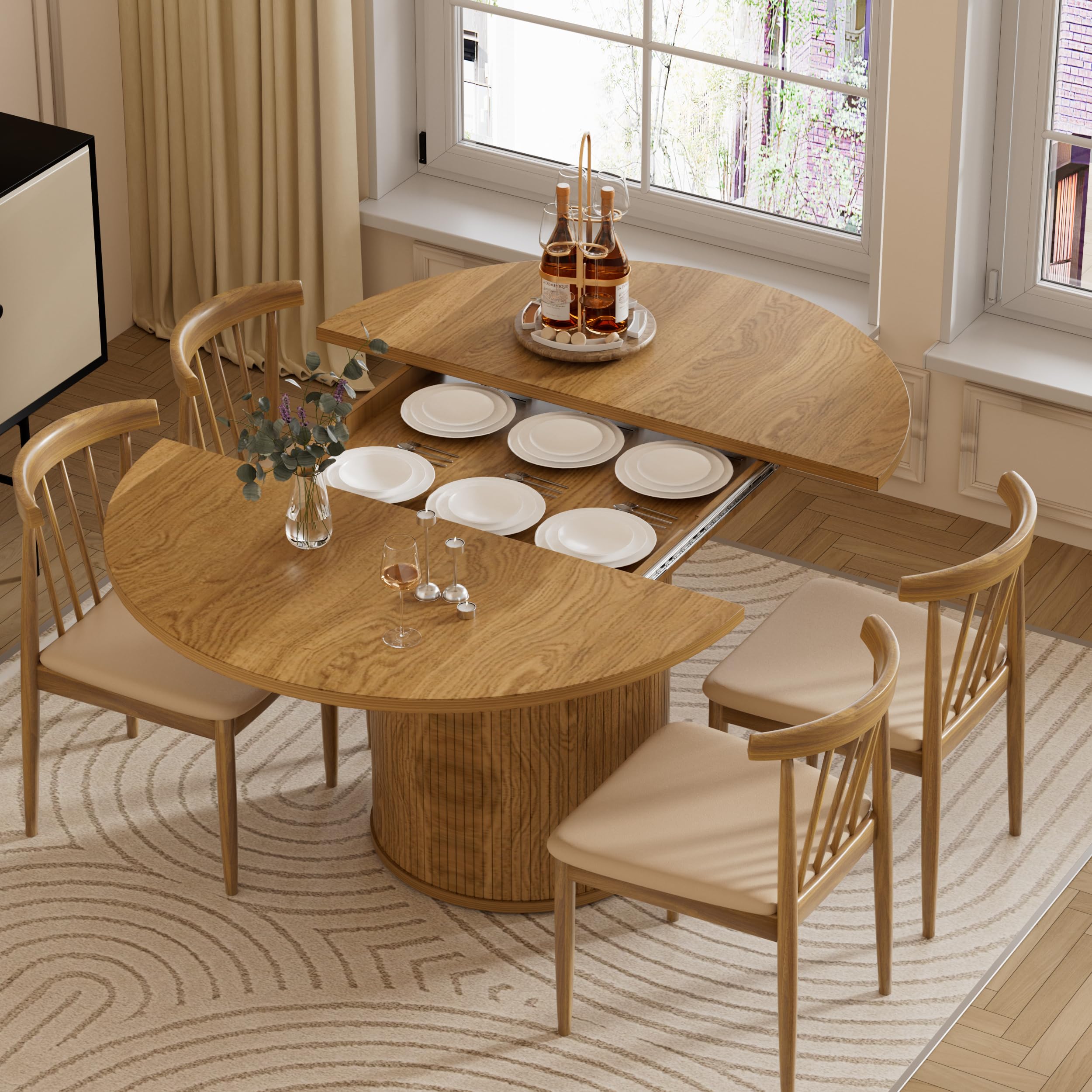43-59 Inch Extendable Round Dining Table for 4