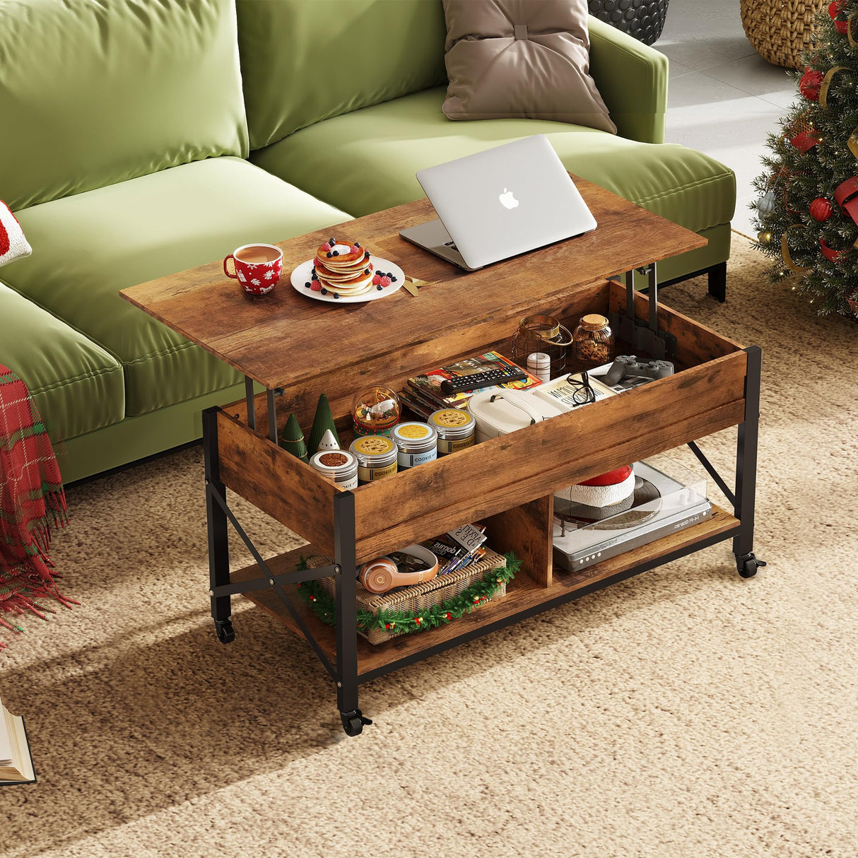 Coffee Table, 41.3" Lift Top Coffee Table with 4 Wheels, Hidden Compartment