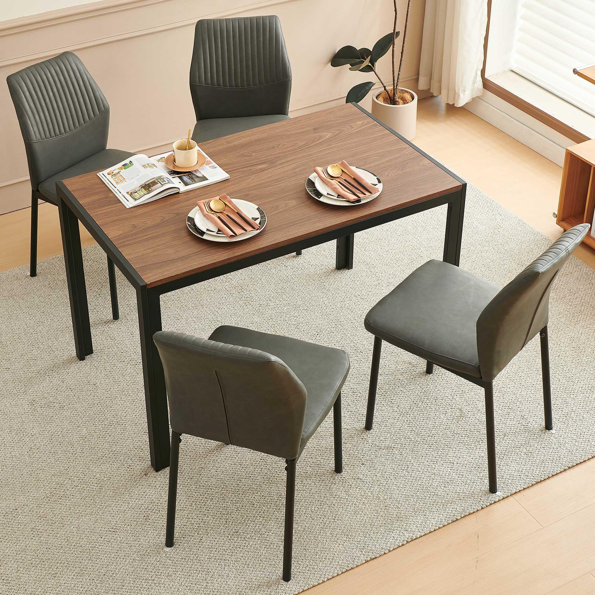 5-Piece Mid-Century Modern Dining Table Set for 4